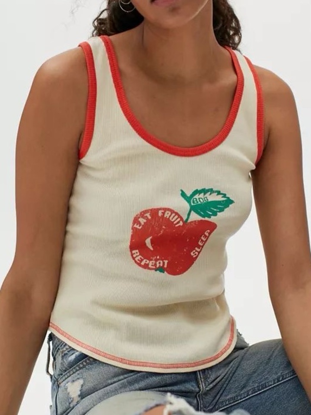 Urban Outfitters BDG "Eat Fruit Sleep Repeat" Courtside Ringer Tank Top